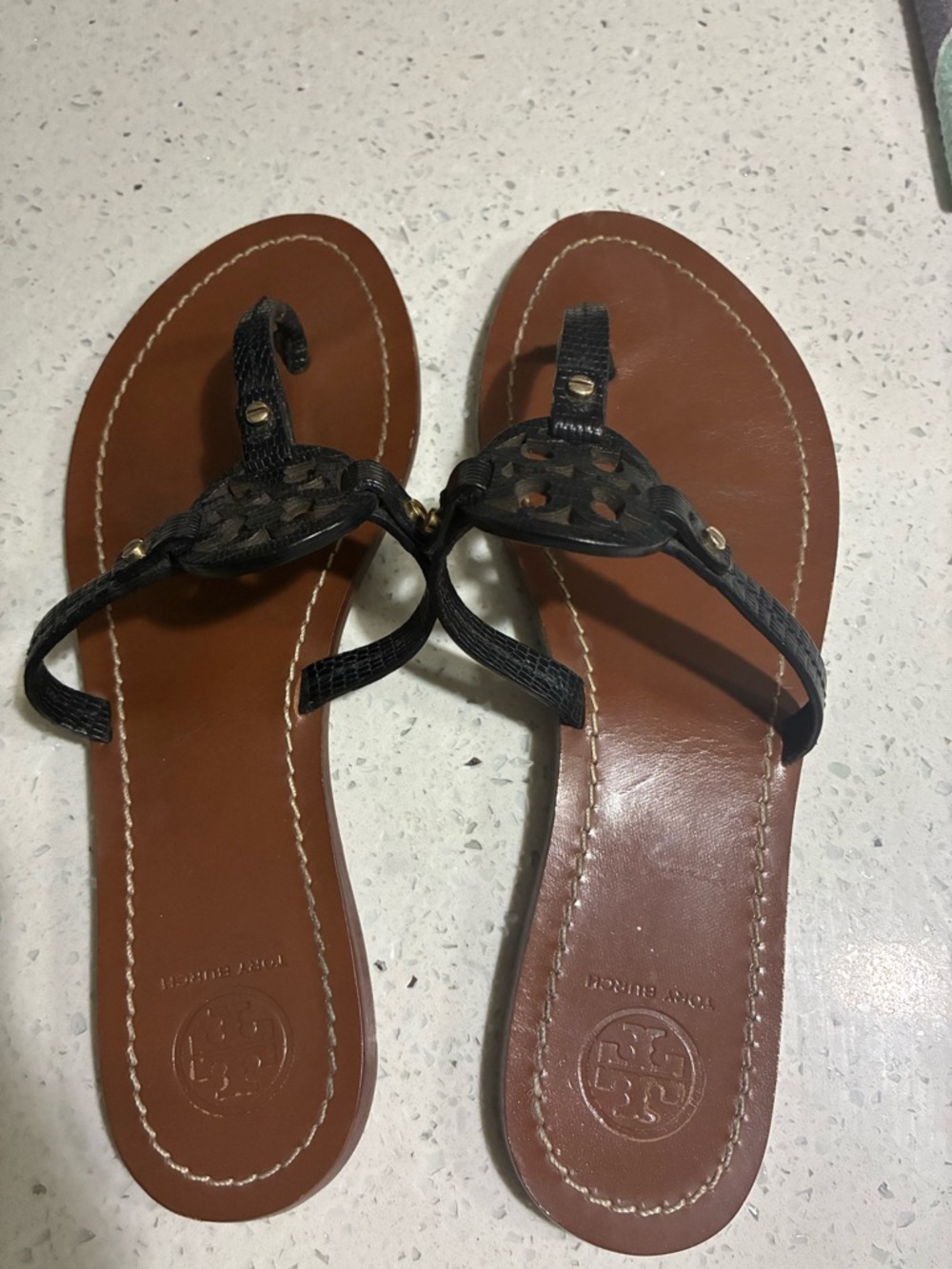 Tory Burch Brown Leather Sandal with Black Straps